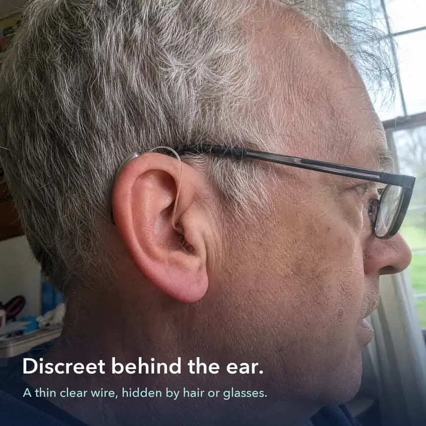 Certus Max sits behind the ear with a thin clear wire