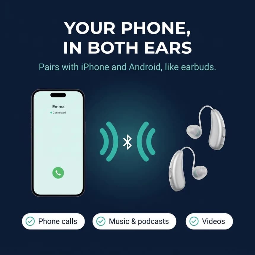 Your phone sends calls and music to both ears over Bluetooth