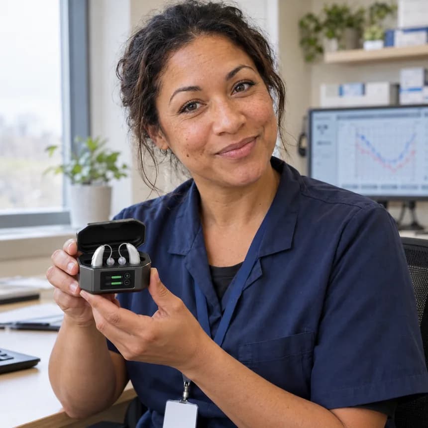 Nadia Rahman, audiologist, with Certus Max